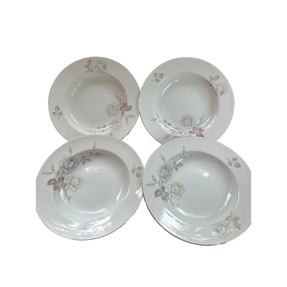 Johann Haviland Bavaria Sweetheart Rose‎ Rimmed Soup Bowls 8-1/4" (Set of 4)
